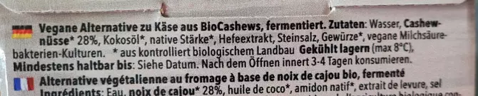 Die Zutatenliste des veganen Limmattalers.